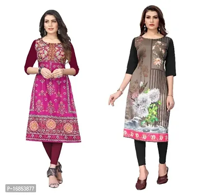 Reliable Crepe Printed Straight Kurta For Women- Pack Of 2