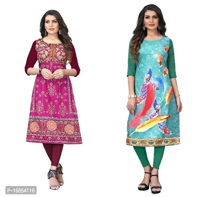 Reliable Crepe Printed Straight Kurta For Women- Pack Of 2