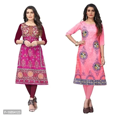 Reliable Crepe Printed Straight Kurta For Women- Pack Of 2