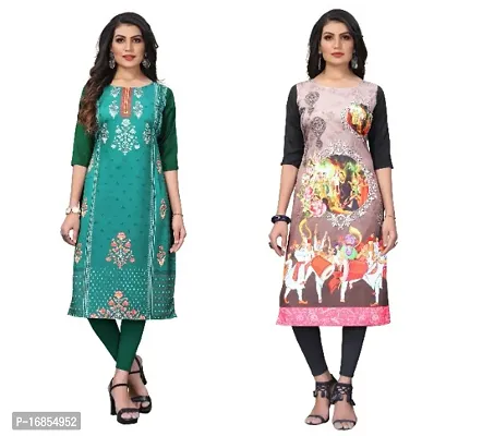 Reliable Crepe Printed Straight Kurta For Women- Pack Of 2-thumb0