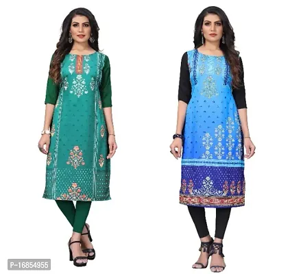 Reliable Crepe Printed Straight Kurta For Women- Pack Of 2