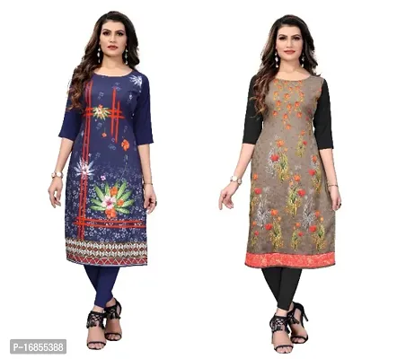 Reliable Crepe Printed Straight Kurta For Women- Pack Of 2