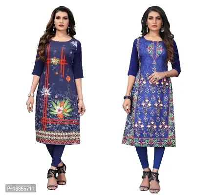 Reliable Crepe Printed Straight Kurta For Women- Pack Of 2-thumb0