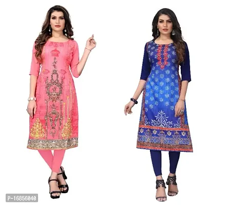 Sanskruti fashion Women's Crepe Digital Print Straight Kurta (Pack Of 2)CoralPinkBlueViolot