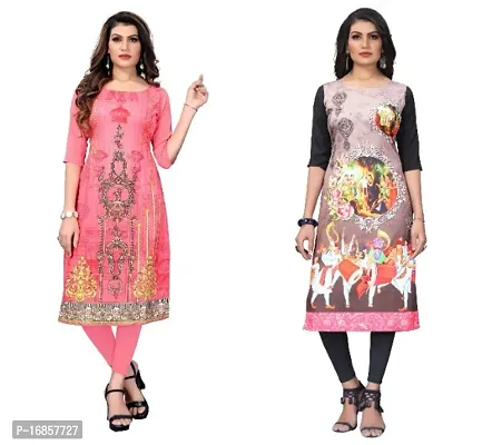 Reliable Crepe Printed Straight Kurta For Women- Pack Of 2-thumb0