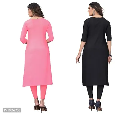 Women's Crepe Digital Print Straight Kurta (Pack Of 2)CoralPink-BabyBlue-thumb2