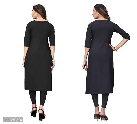 Women's Crepe Digital Print Straight Kurta (Pack Of 2)DarkBlack Black-thumb4