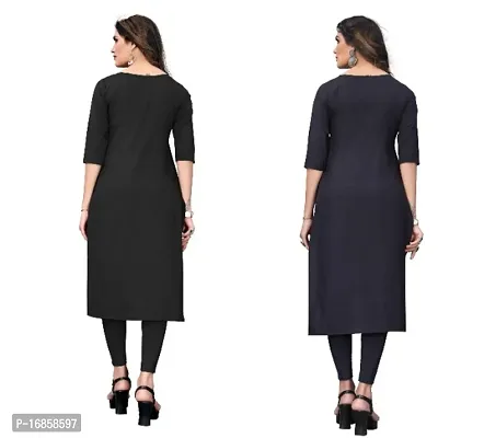 Women's Crepe Digital Print Straight Kurta (Pack Of 2)DarkBlack-SteeBlue-thumb2