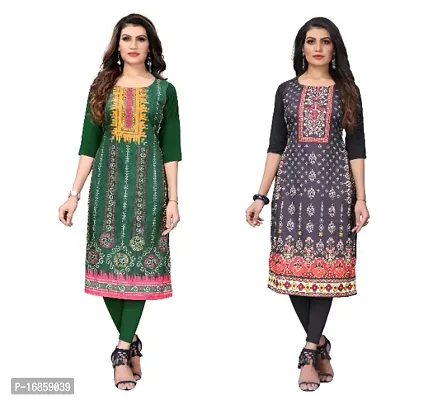 Sanskruti fashion Women's Crepe Digital Print Straight Kurta (Pack Of 2)LightGreenRedBlack