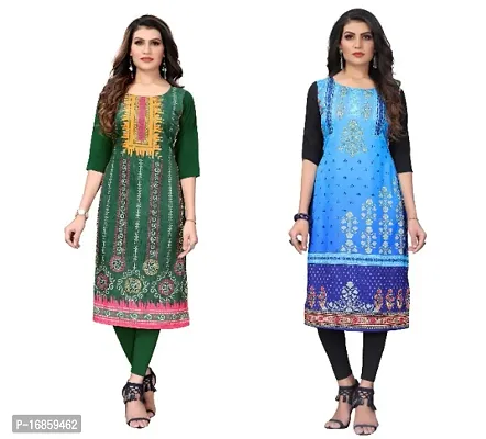 Sanskruti fashion Women's Crepe Digital Print Straight Kurta (Pack Of 2)LightGreenBabyBlue-thumb0