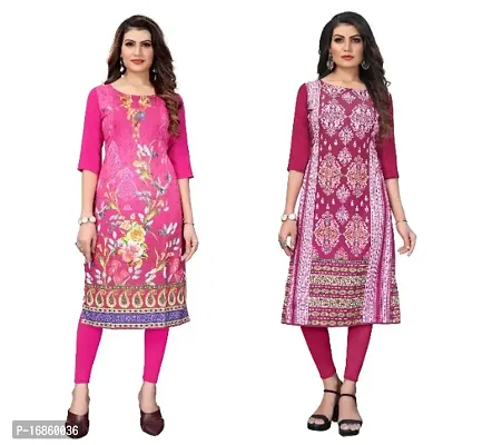 Sanskruti fashion Women's Crepe Digital Print Straight Kurta (Pack Of 2)HotPinkDeepPink-thumb0