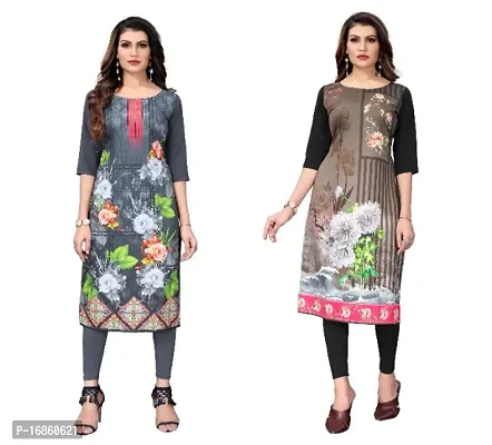 Sanskruti fashion Women's Crepe Digital Print Straight Kurta (Pack Of )LightGreySaddleBrown