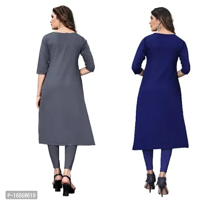 Sanskruti fashion Women's Crepe Digital Print Straight Kurta (Pack Of 2)LightGreyNavyBlue-thumb4