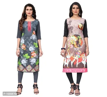 Sanskruti fashion Women's Crepe Digital Print Straight Kurta (Pack Of 2)LightGreyCream