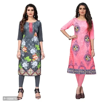 Sanskruti fashion Women's Crepe Digital Print Straight Kurta (Pack Of 2)LightGrey Pink-thumb0