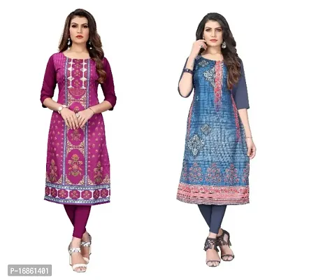 Sanskruti fashion Women's Crepe Digital Print Straight Kurta (Pack Of 2)DarkPurpelDimGrey