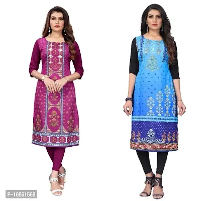 Sanskruti fashion Womens Crepe Digital Print Straight Kurta (Pack Of 2)DarkPurpelBabyBlue