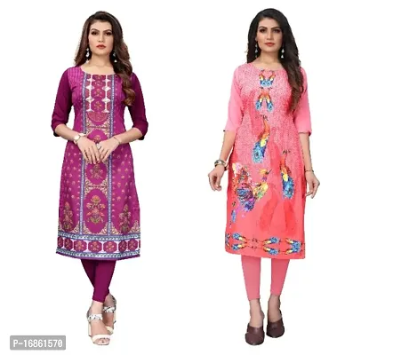 Sanskruti fashion Women's Crepe Digital Print Straight Kurta (Pack Of 2)DarkPurpelTomatoPink