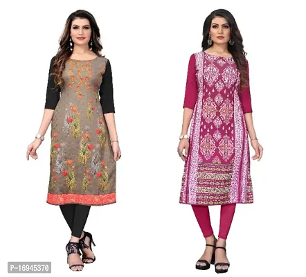 Sanskruti fashion Womens Crepe Digital Print Straight Kurta (Pack Of 2)SaddleBrownDeeppink-thumb0