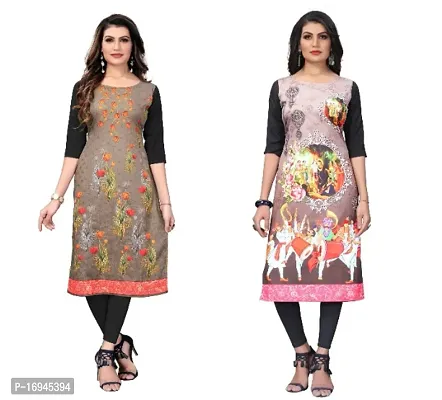 Women's Crepe Digital Print Straight Kurta (Pack Of 2)-thumb0