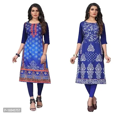 Women's Crepe Digital Print Straight Kurta (Pack Of 2)-thumb0