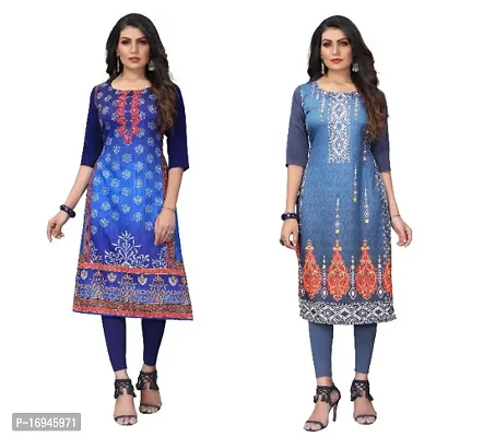 Sanskruti fashion Womens Crepe Digital Print Straight Kurta (Pack Of 2)-thumb0