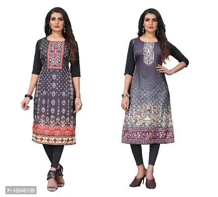 Women's Crepe Digital Print Straight Kurta (Pack Of 2)RedBlackBlack