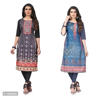 Sanskruti fashion Women's Crepe Digital Print Straight Kurta (Pack Of 2)RedBlackBlueGrey-thumb0