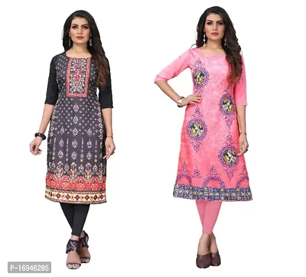 Sanskruti fashion Women's Crepe Digital Print Straight Kurta (Pack Of 2)RedBlackTomatoPink