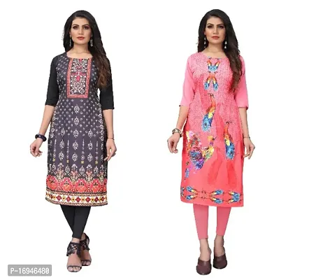 Sanskruti fashion Womens Crepe Digital Print Straight Kurta (Pack Of 2)