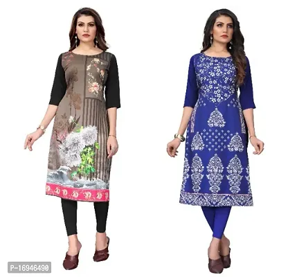 Sanskruti fashion Womens Crepe Digital Print Straight Kurta (Pack Of 2)-thumb0