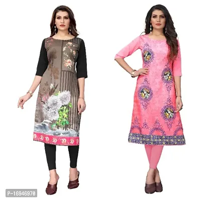 Sanskruti fashion Womens Crepe Digital Print Straight Kurta (Pack Of 2)-thumb0