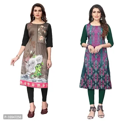 Sanskruti fashion Womens Crepe Digital Print Straight Kurta (Pack Of 2)-thumb0