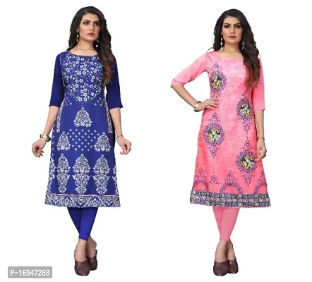 Sanskruti fashion Womens Crepe Digital Print Straight Kurta (Pack Of 2)-thumb0