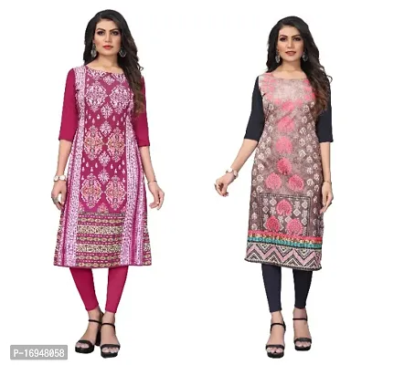 Sanskruti fashion Womens Crepe Digital Print Straight Kurta (Pack Of 2)-thumb0