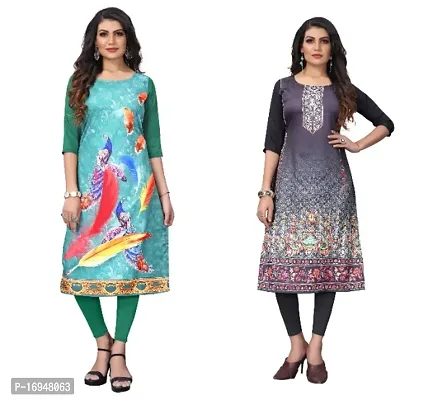 Sanskruti fashion Womens Crepe Digital Print Straight Kurta (Pack Of 2)-thumb0