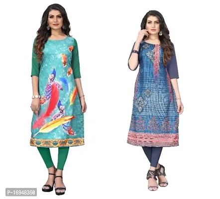 Sanskruti fashion Womens Crepe Digital Print Straight Kurta (Pack Of 2)SpringGreenDimGrey