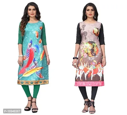 Sanskruti fashion Women's Crepe Digital Print Straight Kurta (Pack Of 2)SpringGreenCream