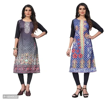 Sanskruti fashion Women's Crepe Digital Print Straight Kurta (Pack Of 2)BlackkSteeBlue-thumb0