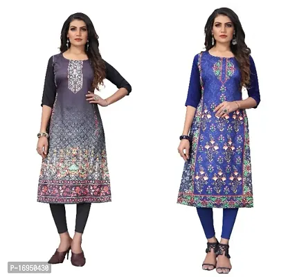 Sanskruti fashion Womens Crepe Digital Print Straight Kurta (Pack Of 2)BlackNavyBlue-thumb0