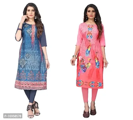 Sanskruti fashion Women's Crepe Digital Print Straight Kurta (Pack Of 2)DimGreyRosePink-thumb0