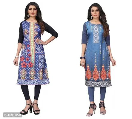 Sanskruti fashion Women's Crepe Digital Print Straight Kurta (Pack Of 2)SteeBlueBlueGrey-thumb0