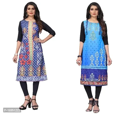 Sanskruti fashion Women's Crepe Digital Print Straight Kurta (Pack Of 2)SteeBlueBabyBlue-thumb0