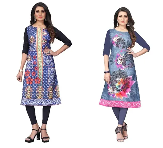 Reliable Crepe Straight Kurta For Women- Pack Of 2