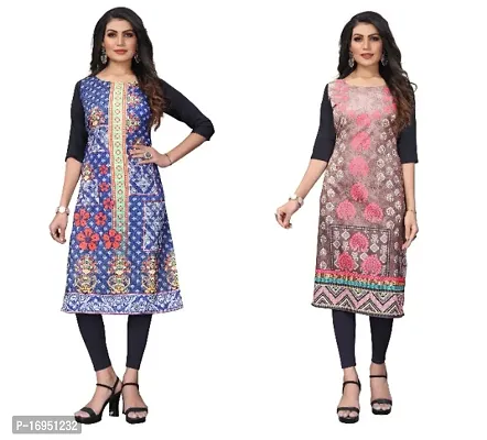 Sanskruti fashion Women's Crepe Digital Print Straight Kurta (Pack Of 2)SteeBlueLightSalmon-thumb0