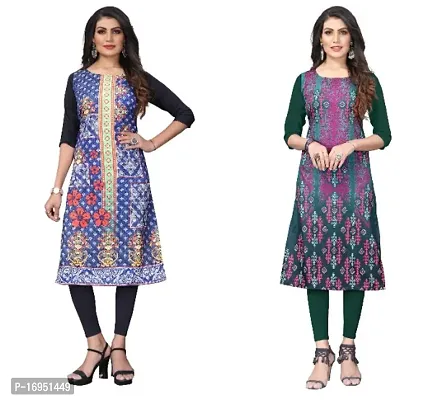 Sanskruti fashion Womens Crepe Digital Print Straight Kurta (Pack Of 2)SteeBlueOliveGreen-thumb0