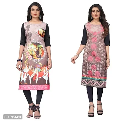 Sanskruti fashion Women's Crepe Digital Print Straight Kurta (Pack Of 2)CreamLightSalmon