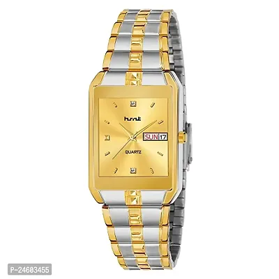 9151_2T_Golden Dial 2Tone Chain Day  Date Analog Watch-thumb0
