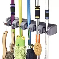 Starlight Mop Holder and Broom Holder, 4 Slot Position with 5 Hooks Garage Storage Holder Wall Mounted, Plastic, Multicolor, Standard-thumb1