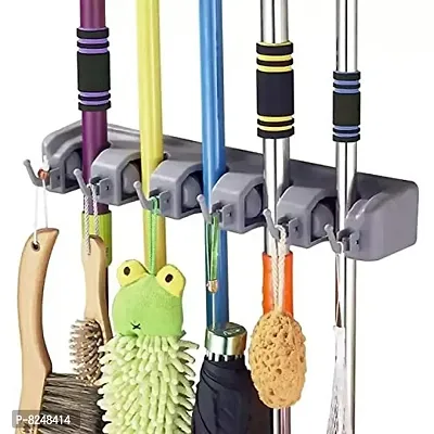 Starlight Mop Holder and Broom Holder, 4 Slot Position with 5 Hooks Garage Storage Holder Wall Mounted, Plastic, Multicolor, Standard-thumb2